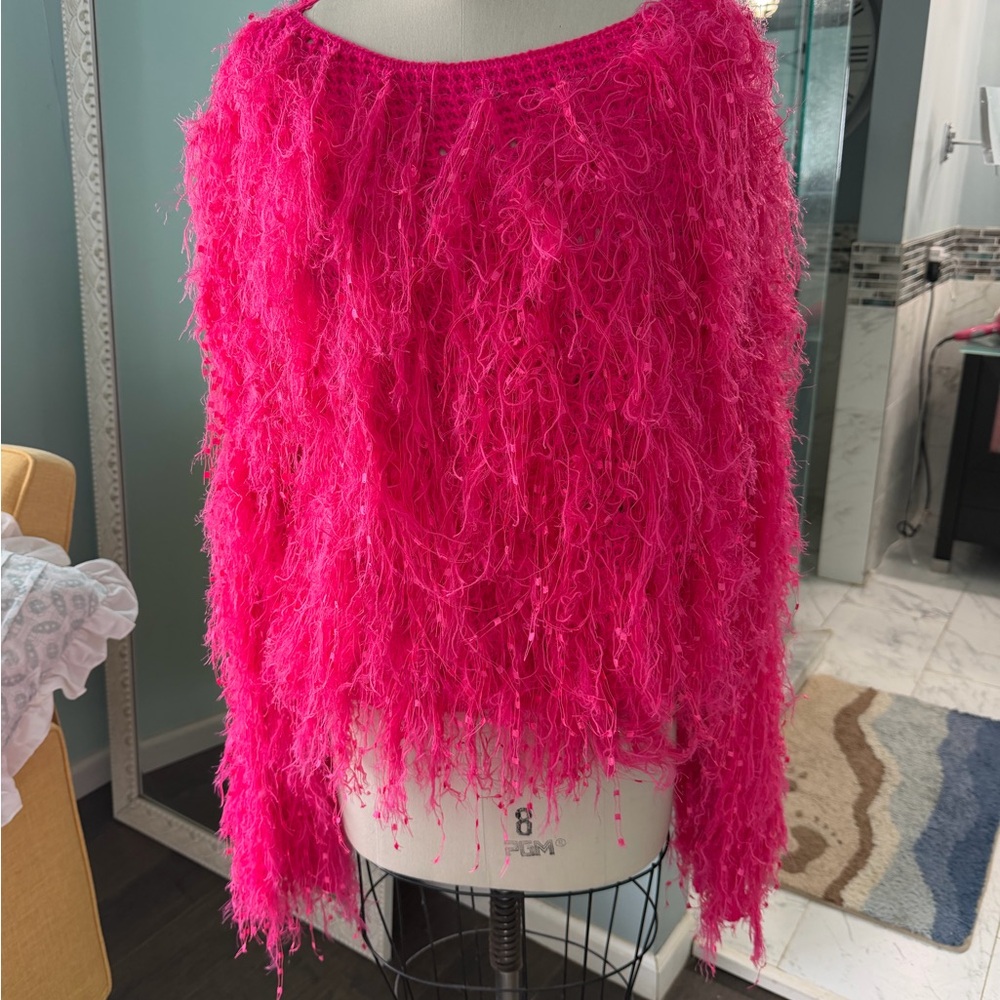DAVI & DANI Vibrant Fuchsia Fuzzy Sweater